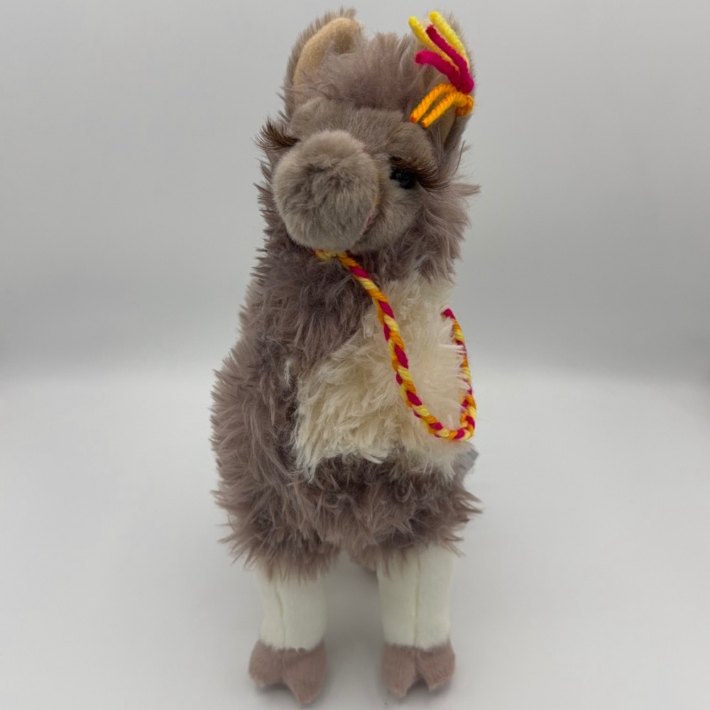 Douglas‎ Cuddle Toy Llama Fluffy Plush Shaggy Fur Eyelashes Yarn Halter NWT